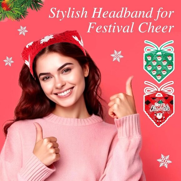 Christmas Crochet Headbands Set Women Cotton Red Green Holiday Accessories main image 4